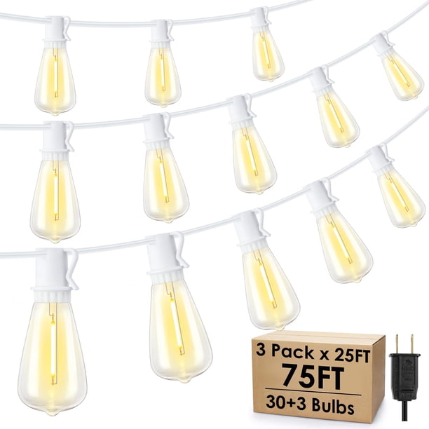 Cadena de luces Larkvue para exteriores, 23 m, cable blanco, 33 LED IP65