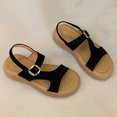 thumbnail image 5 of Women's Sandals Women's Fashion Casual Spring And Summer Outer Wear Solid Color Round Toe Open Toe One-Line Buckle Soft Bottom Flat Sandals Black, 5 of 6