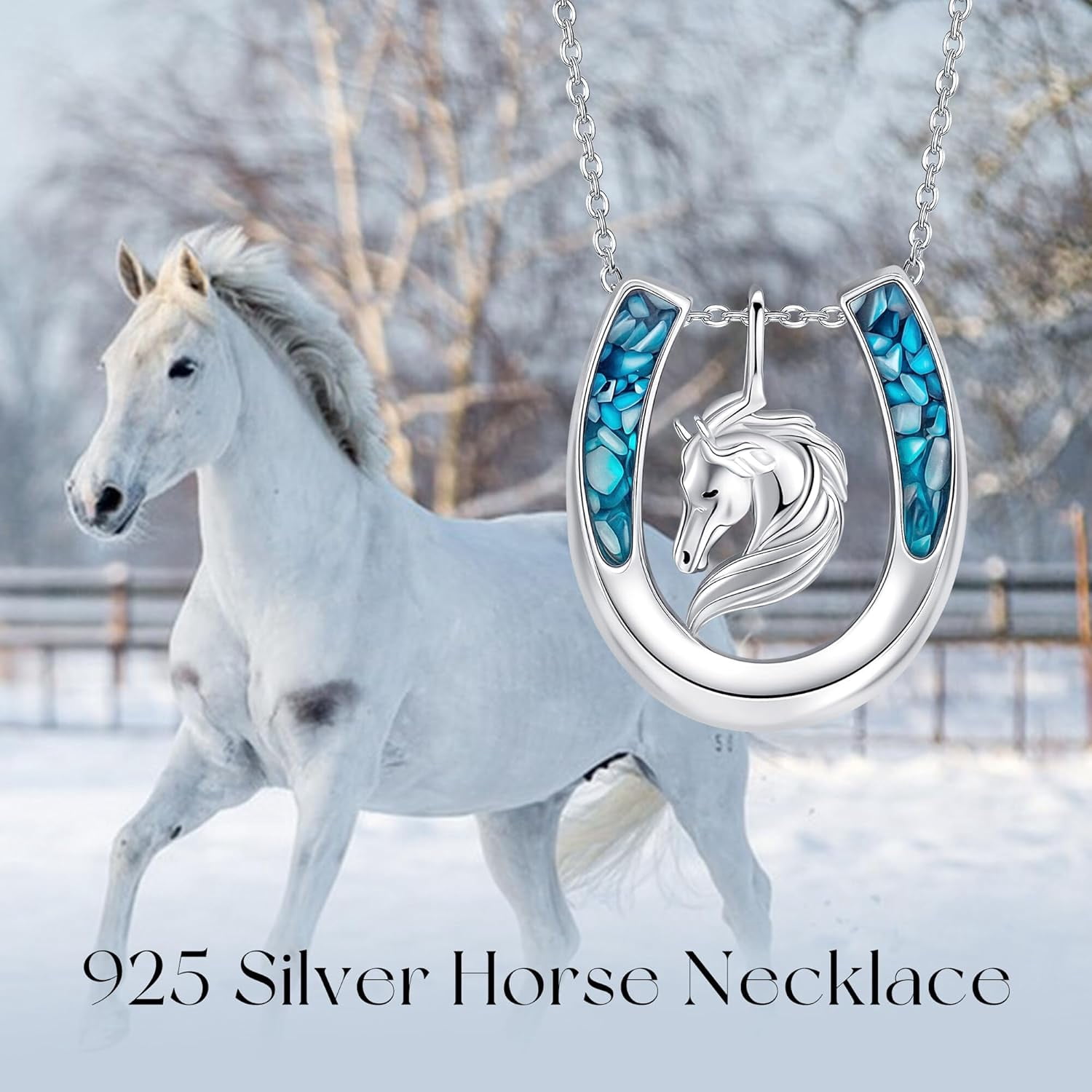 Horse Necklace 925 Sterling Silver Horseshoe Necklace for Women Western Equestrian Jewelry