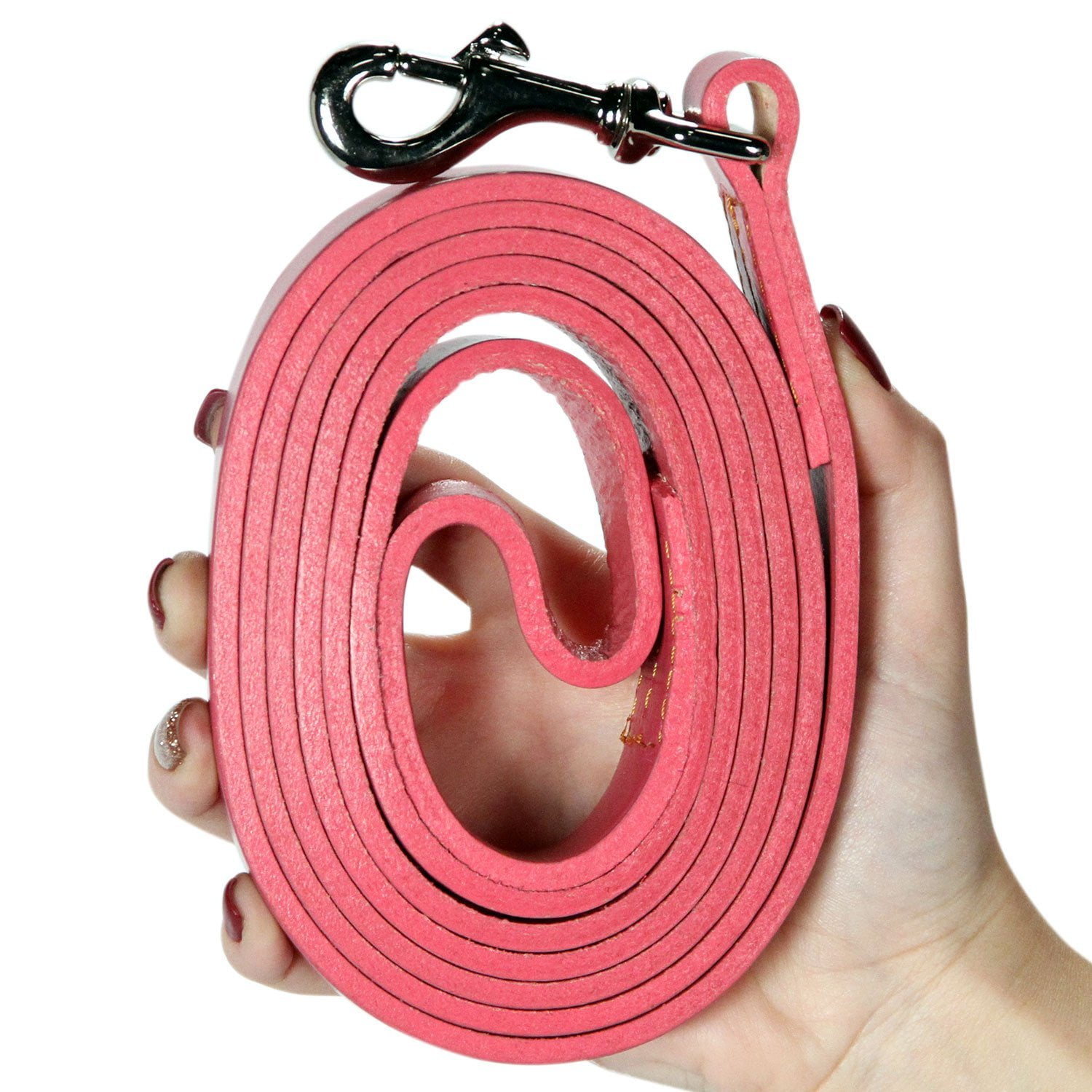 logical leather 6 foot dog leash - best for training - water resistant heavy full grain leather lead - pink