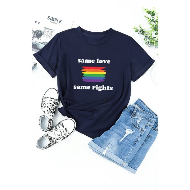 ABPHQTO Camiseta de manga corta con estampado de arco iris de Same Love Same Rights azul para mujer