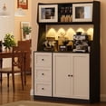 thumbnail image 5 of EastVita 66 inch Kitchen Pantry Cabinet with Microwave Shelf Freestanding Hutch Cabinet with 3 Drawers and LED Lights Tall Storage Cabinet with Countertop for Dining Room Black and White, 5 of 7
