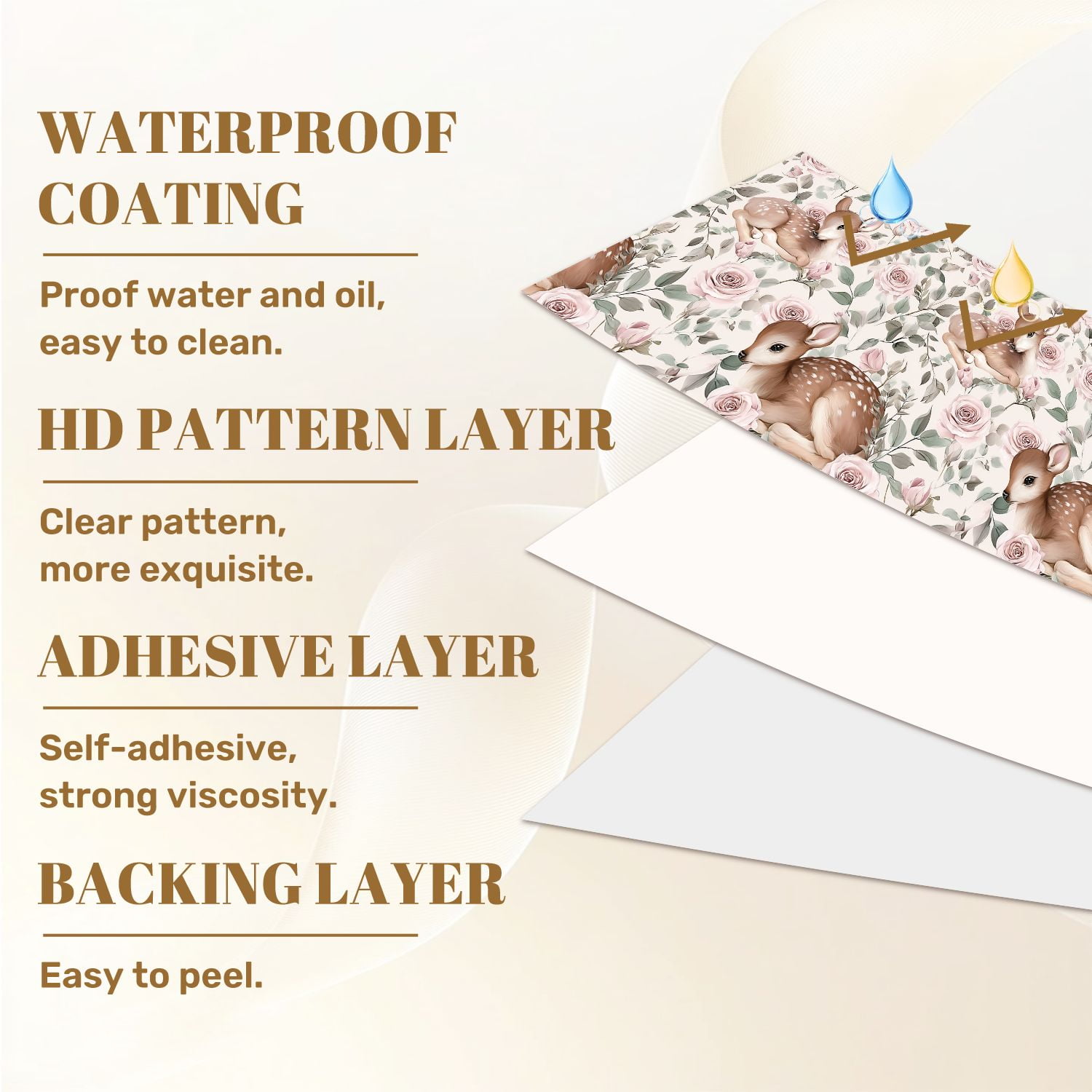 Farmhouse Peel and Stick Wallpaper 17.7in x 9.8ft Baby Deer Fawn Floral Pink Roses Soft Pastel Contact Paper Vinyl Waterproof Self Adhesive Wall Paper for Bedroom Shelf Cabinet Renter Friendly