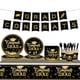 thumbnail image 1 of Juego de vajilla para fiesta de graduación 2024, platos, servilletas, vasos y mantel desechables en negro y dorado, pancarta de graduación para decorar la fiesta de graduación, para 24 personas., 1 of 6