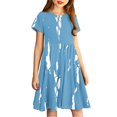 thumbnail image 4 of Spazoro Kids Girls A Line Dresses, Striped Short Sleeve Stretchy Wrinkle New Style Princess Dress for Child Girls Blue Size 4 T, 4 of 7