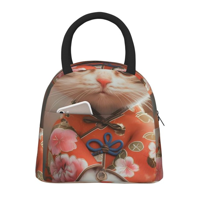 Balery Adorable Kitten In Kimono Bolsa de Almuerzo para Mujeres, Caja de Almuerzo, Bolsa de Almuerzo Pequeña Impermeable, Tote de Almuerzo Reutilizable con Gran Capacidad