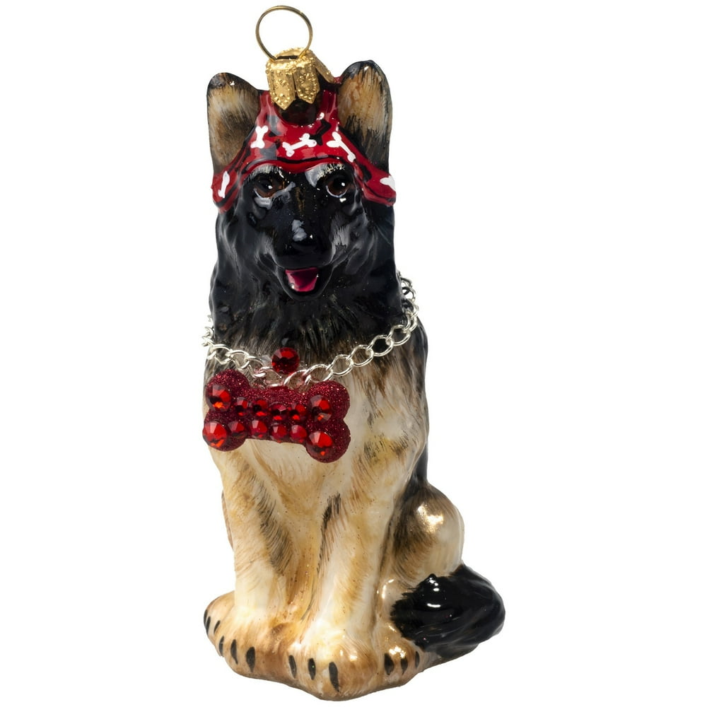 German Shepherd with Dog Bone Collar Polish Glass Christmas Ornament