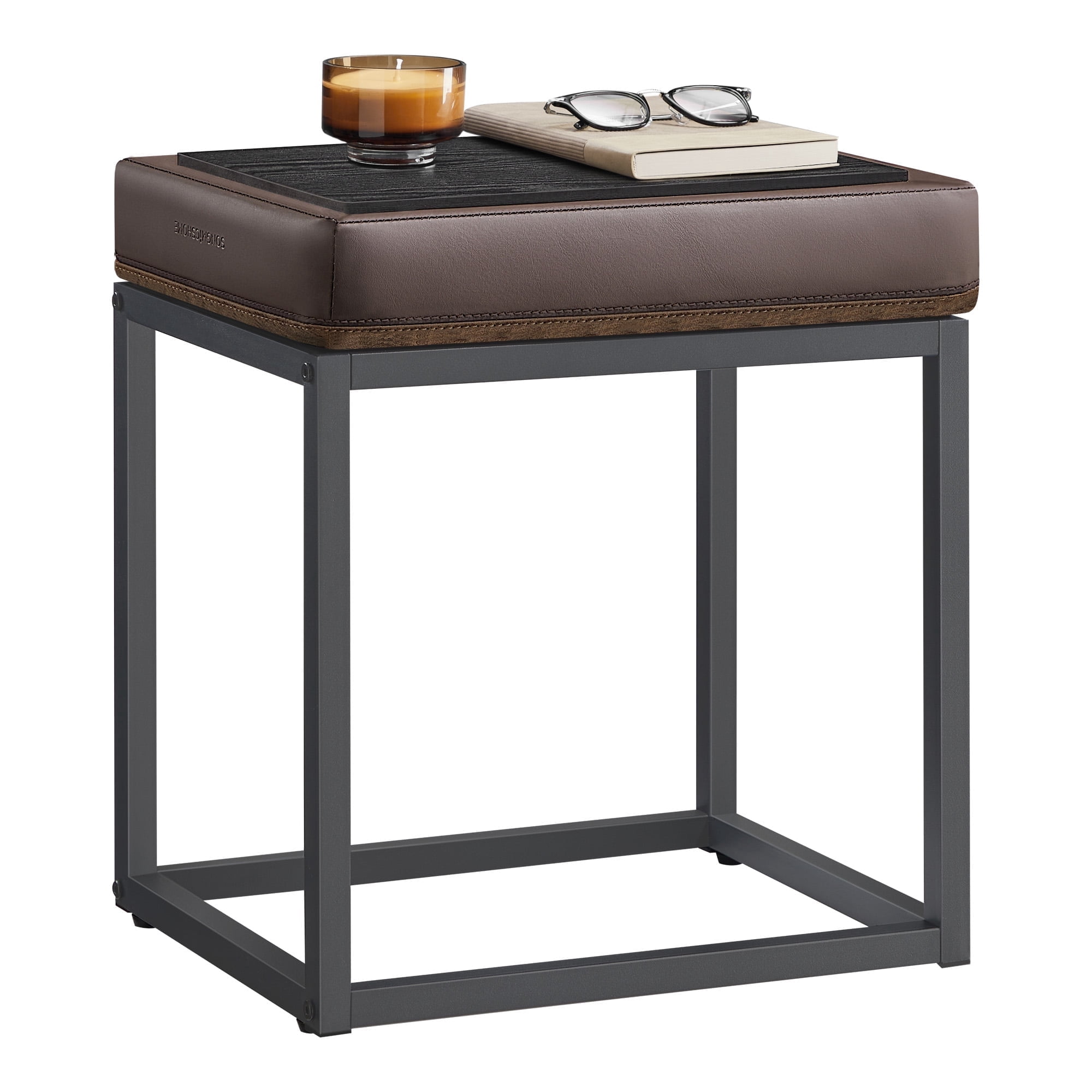 SONGMICS HOME LUIZ Collection - Ottoman Footstool Rectangle Ottoman Vanity Chair Stool Footrest Reversible Top Side Table Walnut Brown