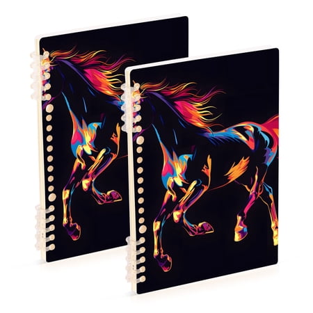 Silhouette Running Horse Ring Binder Notebook Journey Note Diary College Ruled Spiral Notebook Study Loose Leaf Paper A5 60 Pages