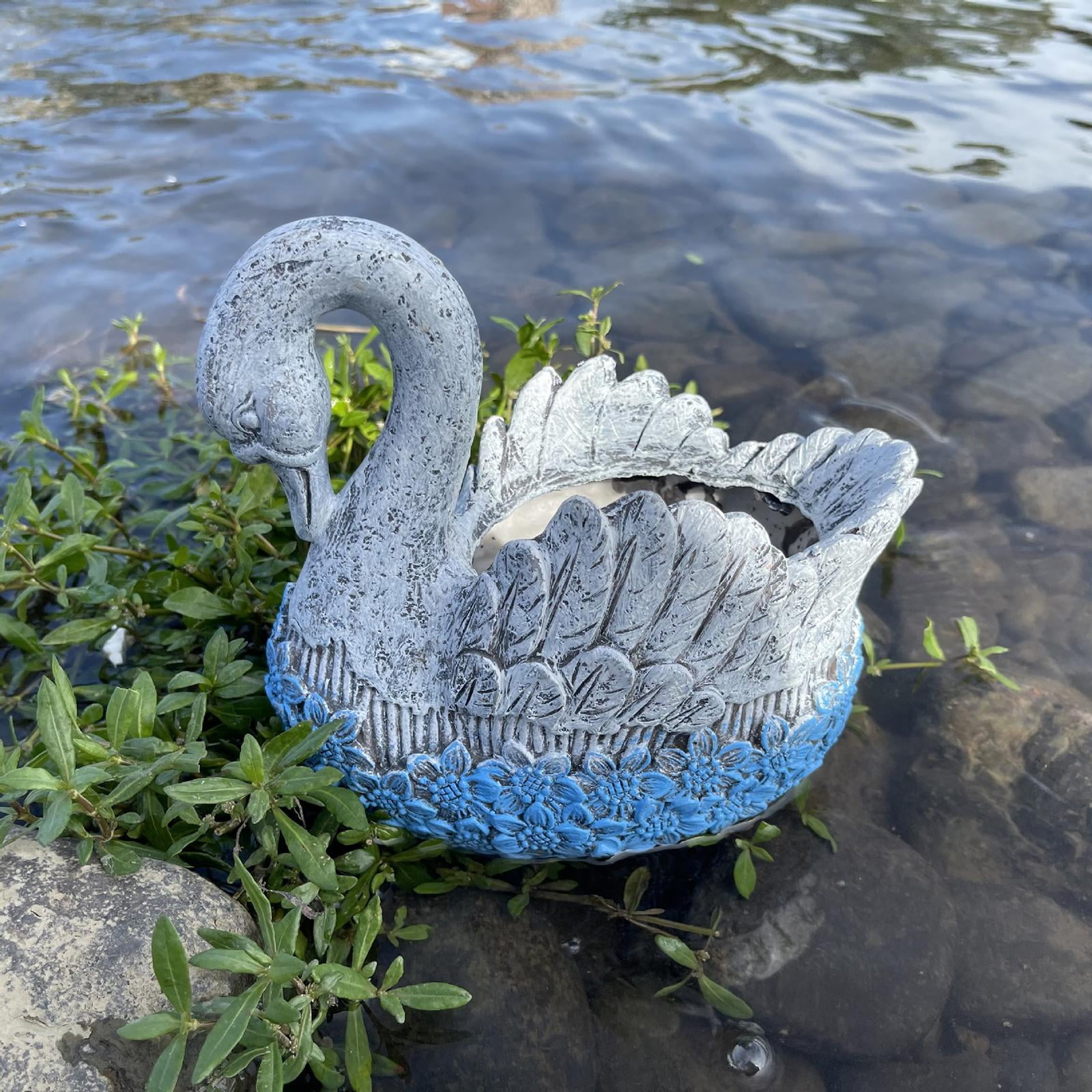 Zxpjkyu Loviver Swan Flowerpot Plant Pot Flower Pot Garden Decoration Outdoor 20x14x19cm