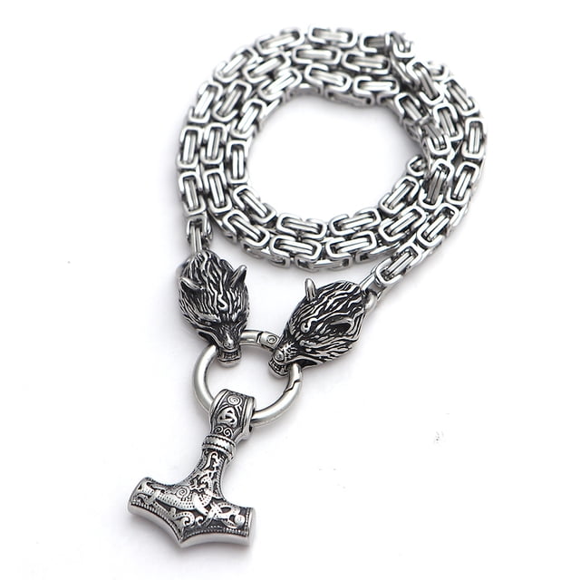 Collar con colgante de plata con cabeza de lobo y cadena de emperador de estilo europeo y americano personalizado de tendencia de moda