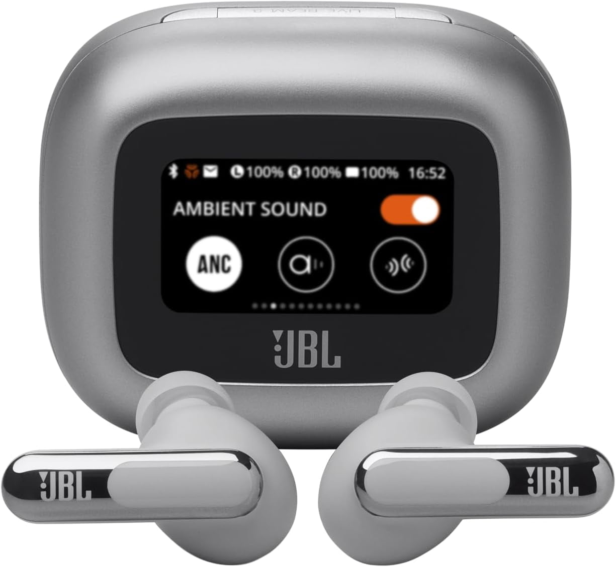 Open Box JBL Live Beam 3 - True wireless noise-cancelling earbuds with stick-closed design and Smart Charging Case - Silver