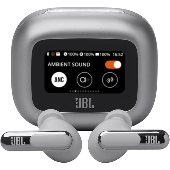 Open Box JBL Live Beam 3 - True wireless noise-cancelling earbuds with stick-closed design and Smart Charging Case - Silver