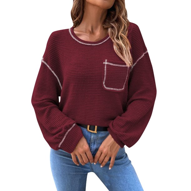 Suéteres de invierno Gibobby Suéter de punto sin capucha color sólido Otoño Invierno Rojo XL