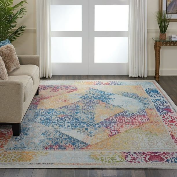 Nourison Global Vintage Boho Bordered Ivory/Multicolor Area Rug