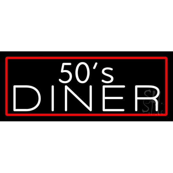 White 50s Diner LED Neon Sign 13 x 32 - inches, Black Square Cut Acrylic Backing, with Dimmer - Bright and Premium built indoor LED Neon Sign for café, club, party, event and stroefront.