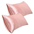 thumbnail image 2 of AuroraX Queen Pillow Cases 2 pack Pink Stain Protection Satin Silk Pillowcase Rayon Zip Closure Cozy Softer Solid Improving Sleep, 2 of 3