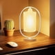 thumbnail image 4 of Lámpara de mesa regulable de 3 vías para dormitorio | Base maciza de madera redonda para tela de lino | Bombilla LED incluida | Lámpara compacta de mesita de noche que cuida los ojos | Moderno, 4 of 9
