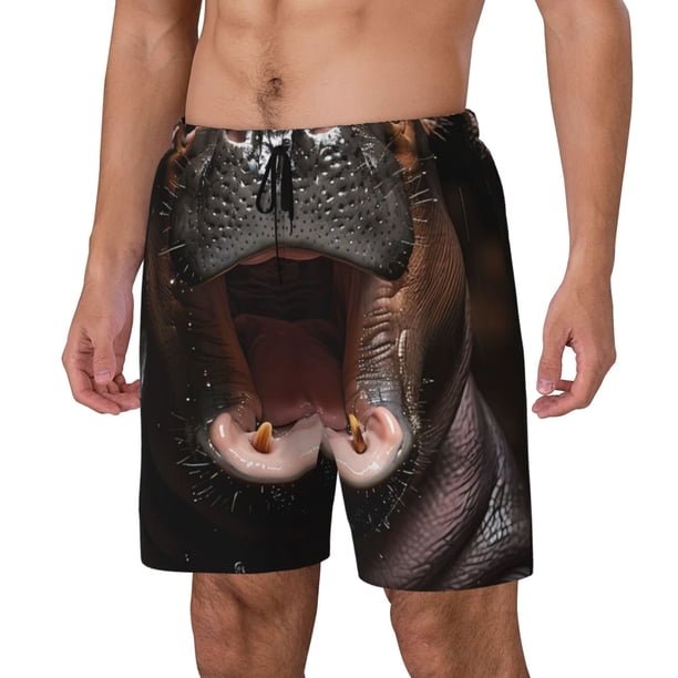 Balery Playful Baby Hippo Splash Bañador para hombre, shorts de playa de secado rápido con entrepierna y forro de compresión-3X-Large