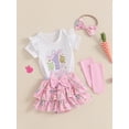 thumbnail image 5 of My First Easter Baby Girl Outfit Letter Embroidery Fly Sleeve Romper + Bunny Skirt + Bow Headband + Socks 4Pcs Summer Clothes Set, 5 of 8
