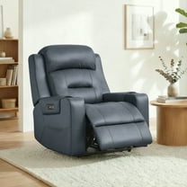 Spruce & Spring Lay-Flat Genuine Leather Power Recliner Chair with Headrest, Navy