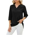 thumbnail image 2 of GaThRRgYP Spring Tops for Women,Tops for Women 2025,Women's Summer Solid Lace V-neck Bubble Short Sleeve Solid T-shirt Top, 2 of 4
