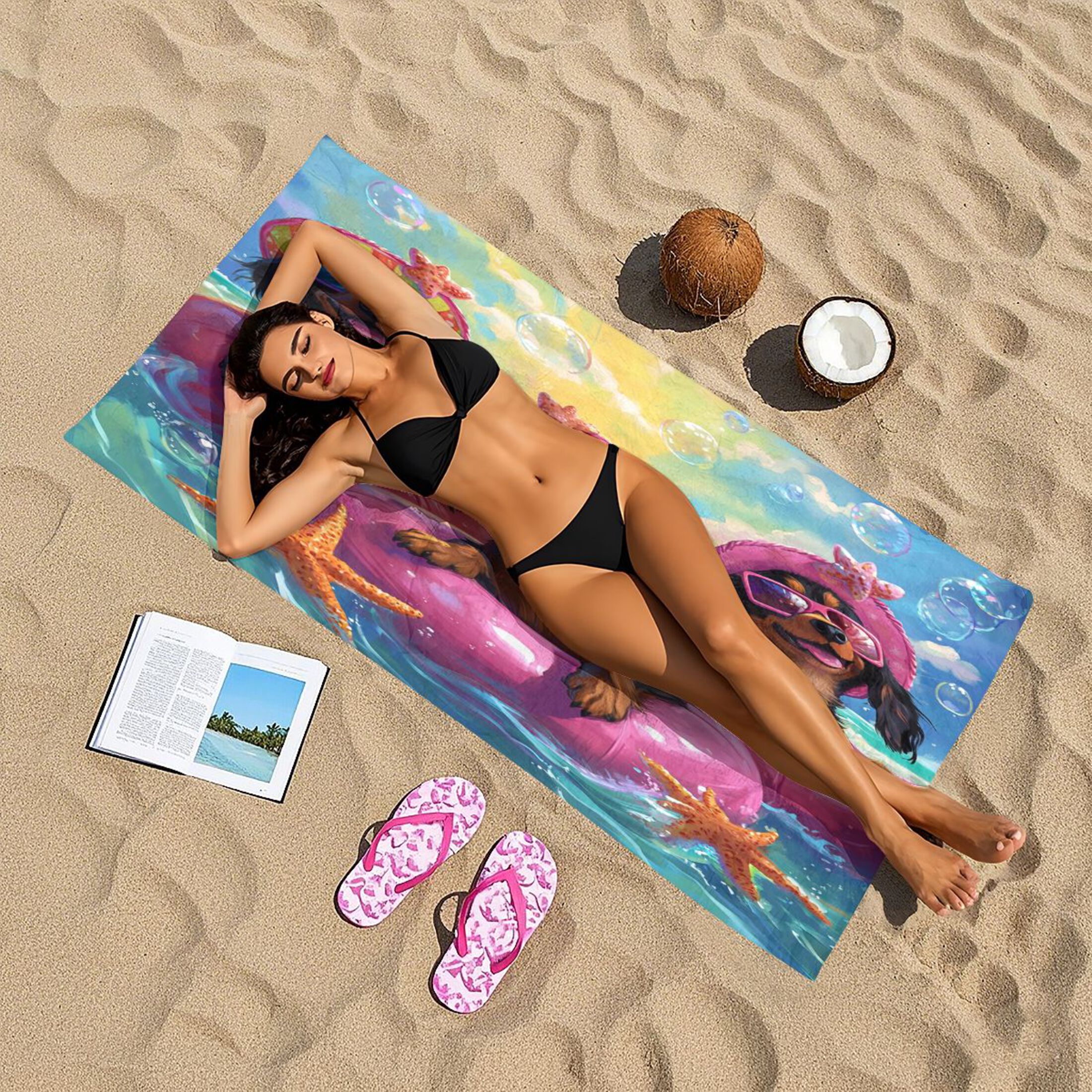 Wobogo Summer Dachshunds Beach Towel Sand Free Quick Dry Absorbent Thin Compact Towels for Vacation Trips to Swimming Pool Camping Beaches