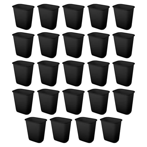 Sterilite Rectangular Wastebasket 9 Gal Open Top Trash Bin, 24 Pack, Black
