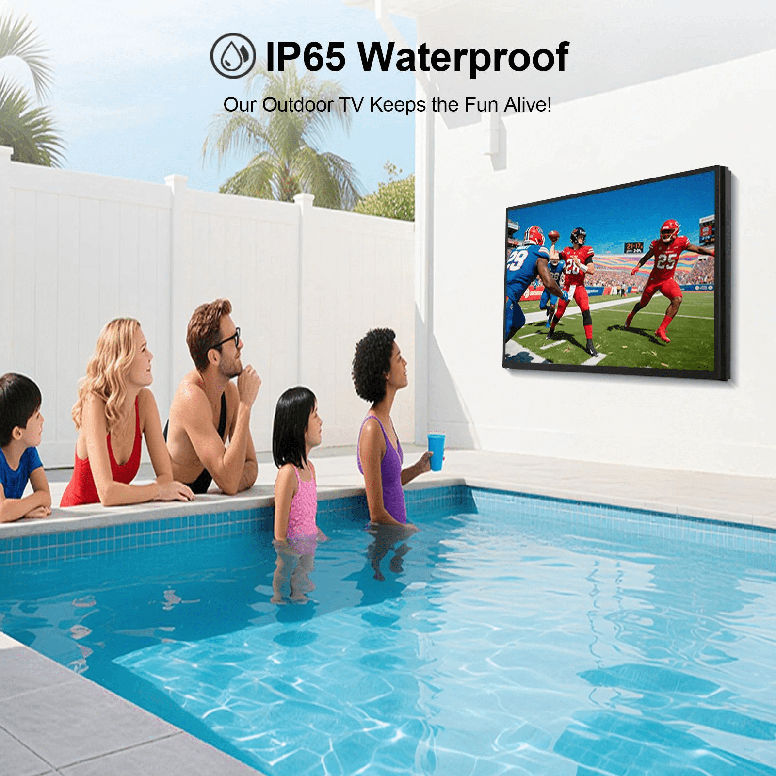 55"Outdoor TV 2500nits High Brightness 4K UHD Smart TV, IP65 Waterproof for Full Sun, Built-in Voice Assistant & Dolby Atmos, All-Metal Body for Poolside/Backyard/Outdoor Entertainment丨360SPB®