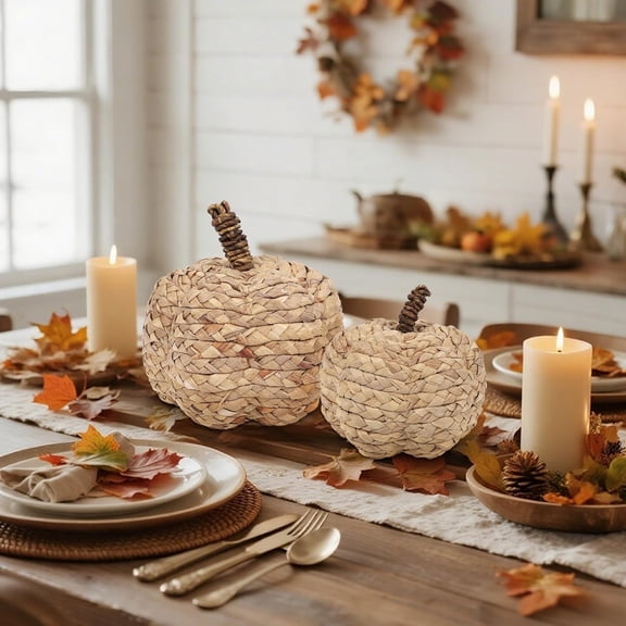 Pumpkins Fall Decoration, 2PCS Decorative Corn Cob Pumpkins Resin Fake Pumpkins Autumn Home Rustic Decor for Thanksgiving Harvest Halloween Table Centerpiece Shelf Indoor Outdoor Porch Decor