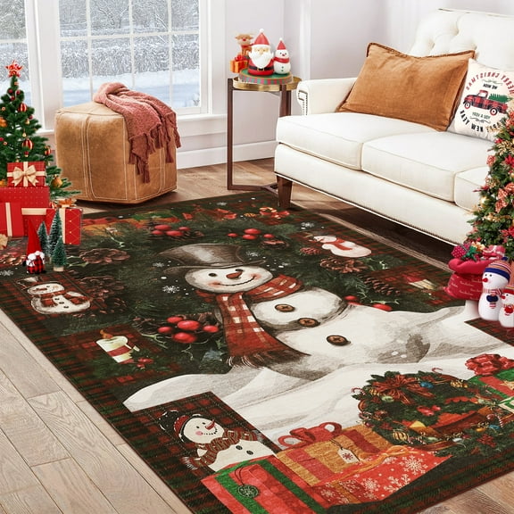 Christmas Snowman Washable Non Slip Area Rug Christmas Decorations Runner Rugs Low Pile Throw Rug Carpet for Living Room, Kitchen, Bedroom,Office