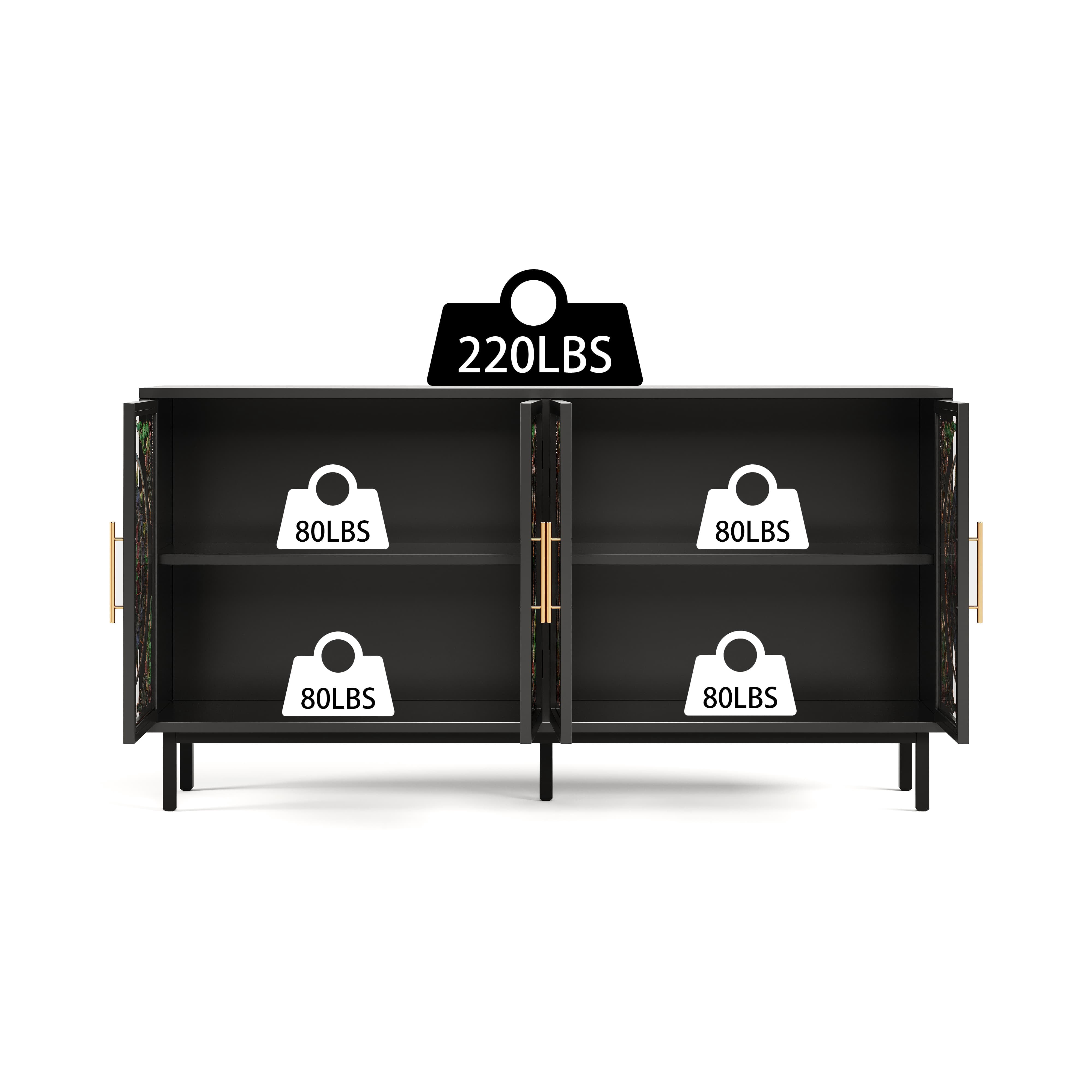 Aukfa Modern Accent Cabinet with Stained Glass Doors,Decorative Storage Sideboard for Living Room/Dining Room/Entryway,Black