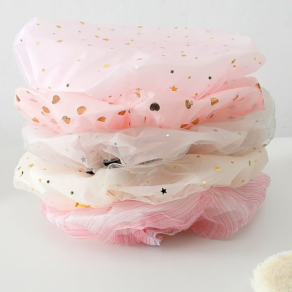 Travelwant 5Packs Waterproof EVA Plastic Shower Cap Elastic Reusable Bathing Hair Cap Beauty Salon Spa Shower Caps Lace Elastic Band Flower Printed Hat Environmental Hair Bath Caps