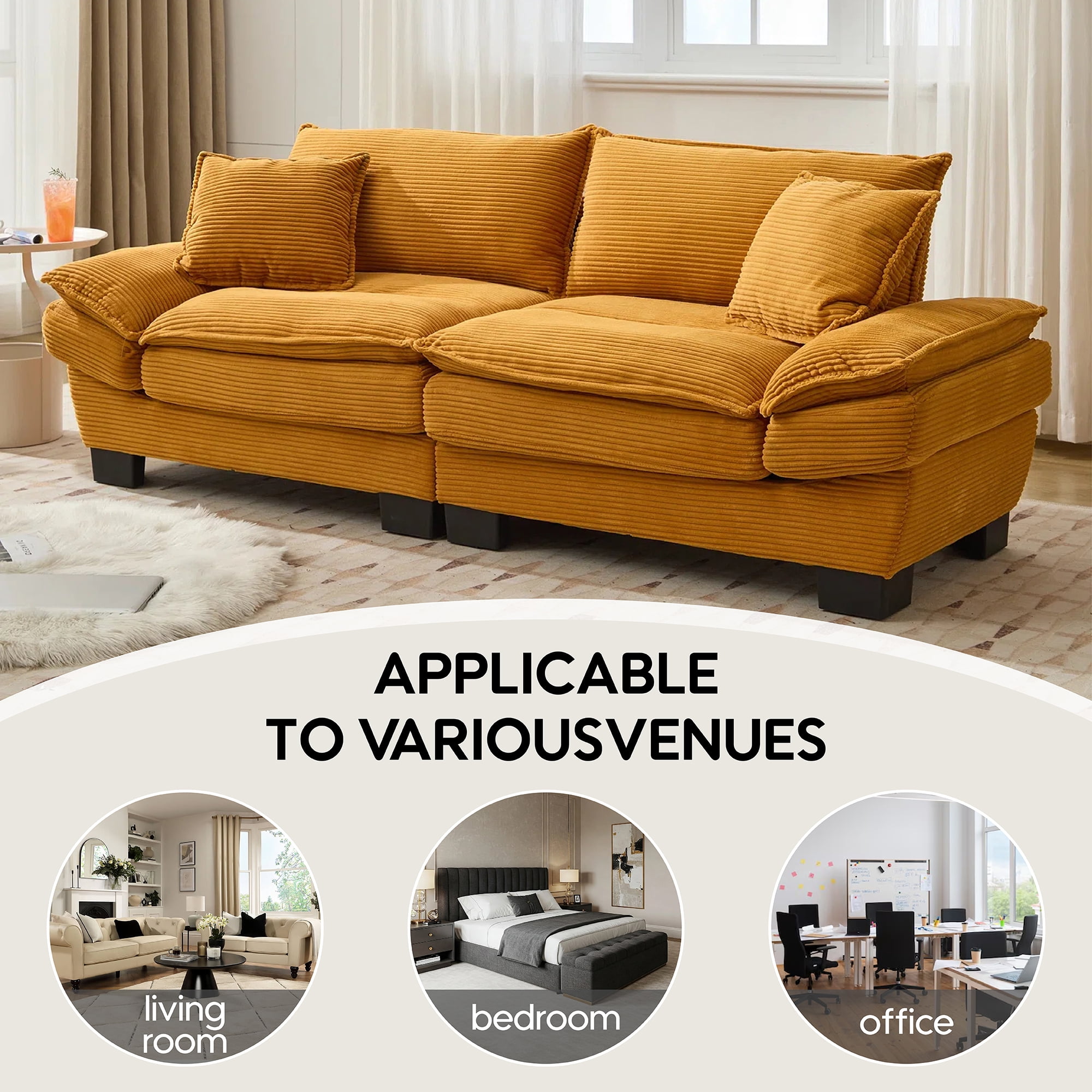 84" Comfy Corduroy Sofa 2-Seater Deep Seating Loveseat with Pillows for Small Spaces