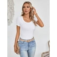 thumbnail image 3 of Women's Summer Scoop Neck Short Sleeve T-Shirts Ribbed Knit Slim Fitted Casual Basic Top, 3 of 8