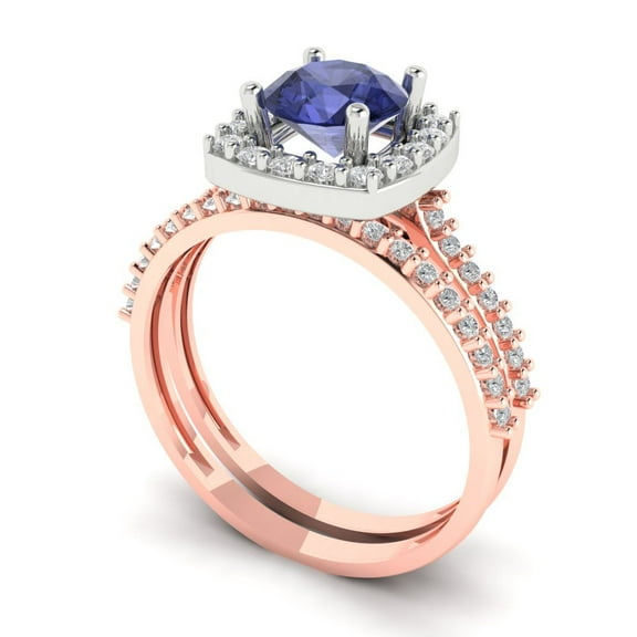 Clara Pucci 18K Rose/White Gold 1.495 Simulated Tanzanite Engraveable Engagement Ring   Wedding Band Set