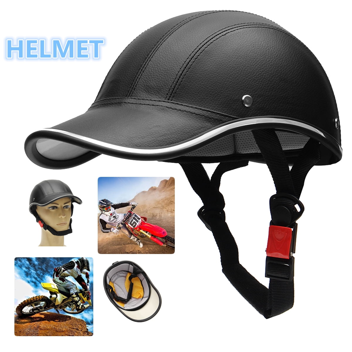Motorcycle Bike Scooter Half Open Face Helmet Skull Baseball Cap Safety ...