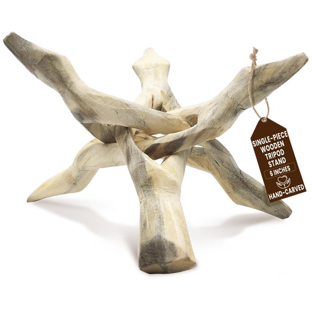 Soporte de trípode de madera Alternative Imagination perfecto para conchas de abulón, bolas de cristal y más. 6 soporte natural