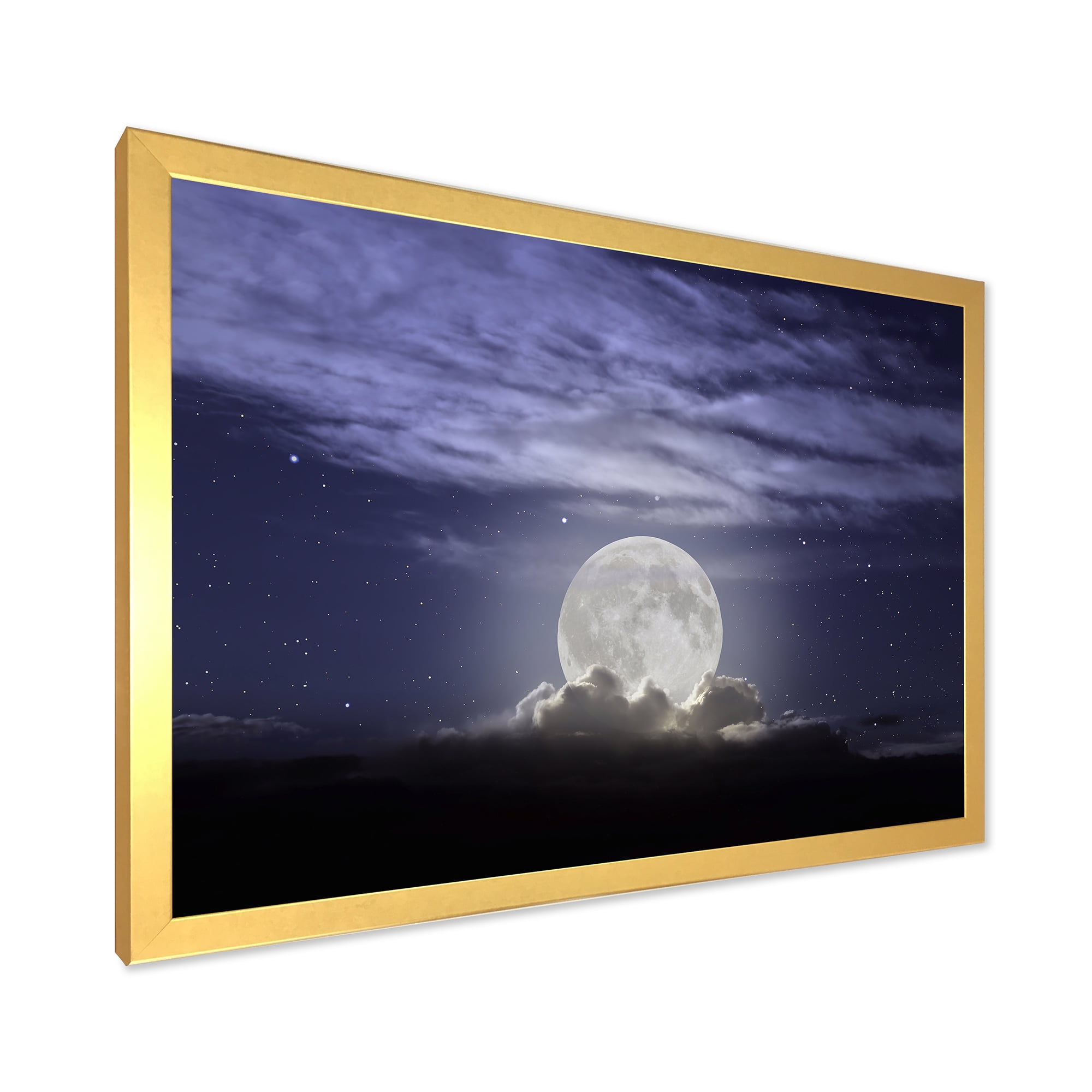 Designart 'Full Moon Rising In A Cloudy Night Sky' Nautical & Coastal Framed Art Print