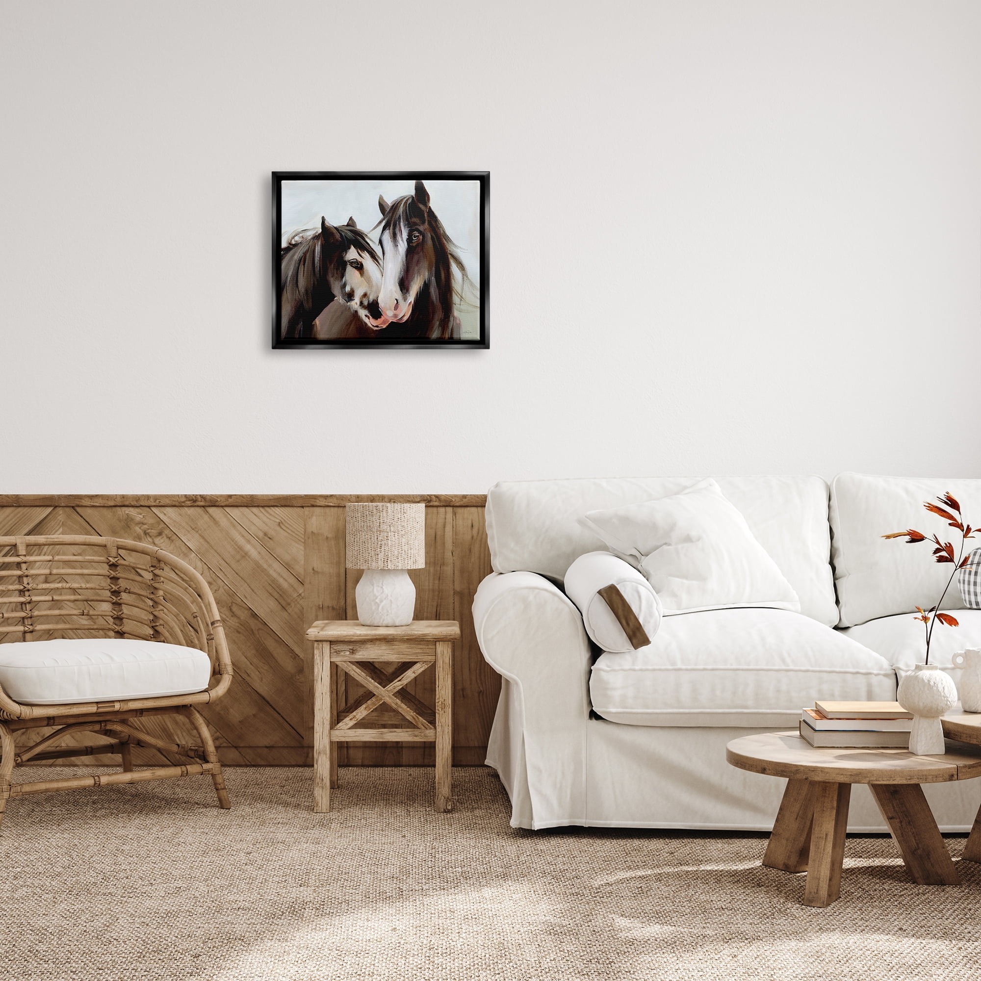 Stupell Industries Brown Horse Pair Portrait Animals & Insects Painting Black Floater Framed Art Print Wall Art, 21 x 17