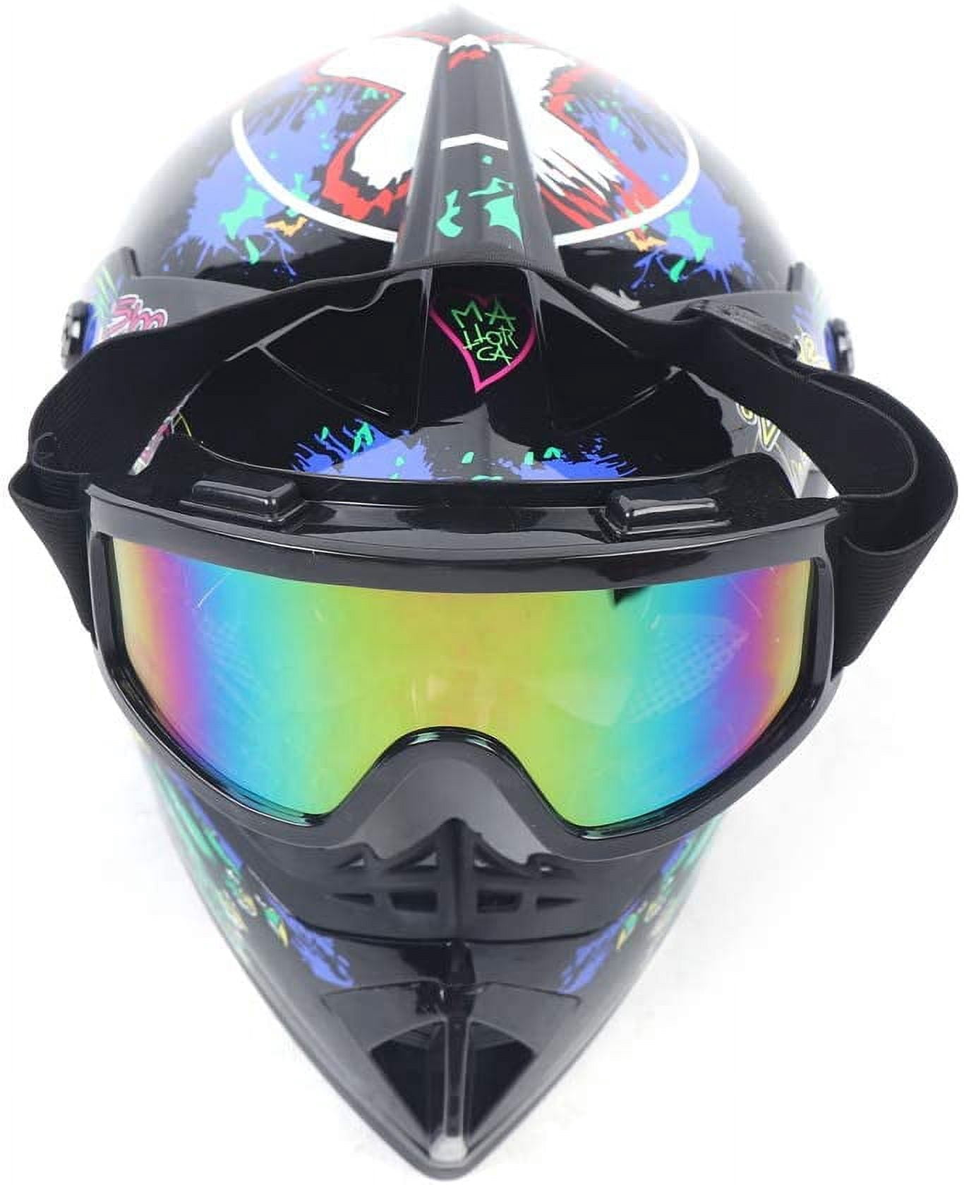 Aiqidi Youth Kids Motocross Helmet Unisex Off Road Helmet Offroad Helmet Muti-Color Helmet Set with Goggles Glove DOT Motocross ATV Dirt Bike Helmet Kit (Size 1/ M)