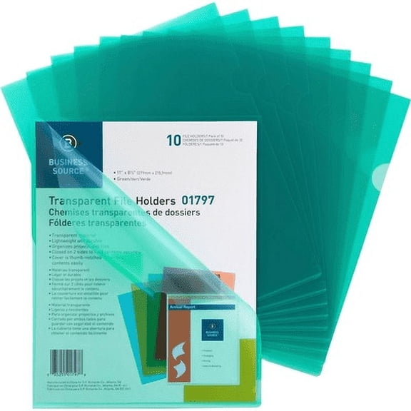 Business Source-1PK Business Source Letter File Sleeve - 8 1/2" X 11" - 20 Sheet Capacity - Polypropylene - Green - 50 /