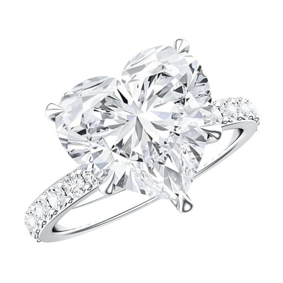 Rosec Jewels IGI Certified Lab Grown Diamond Heart Engagement Ring 5 Carat - E-VS1 Quality - Big Diamond Statement Ring, 925 Sterling Silver, US 4.00