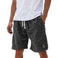 thumbnail image 2 of Domuza Mens Shorts Breathable Linen Embroidered Logo Loose Holiday Short with Pockets Black XL, 2 of 4