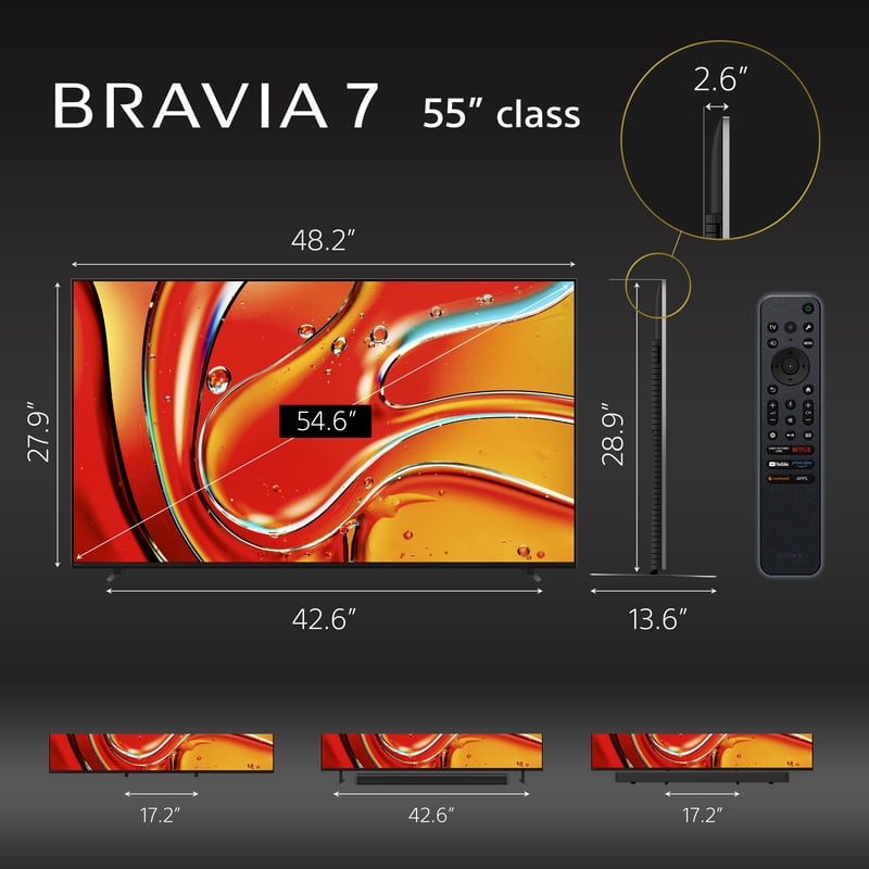 Sony 55" class BRAVIA 7 Mini LED QLED 4K HDR Smart Google TV K55XR70, 2024 Model color options