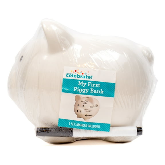 Way to Celebrate! White Ceramic Piggy Bank