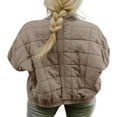 thumbnail image 3 of Women Stand Collar Quilted Jackets Long Sleeve Solid Color Full Zip Padded Jackets, 3 of 5