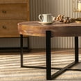 thumbnail image 3 of 33.86" Modern Retro Splicing Round Coffee Table, Fir Wood Top with Black Cross Legs Base, 3 of 5