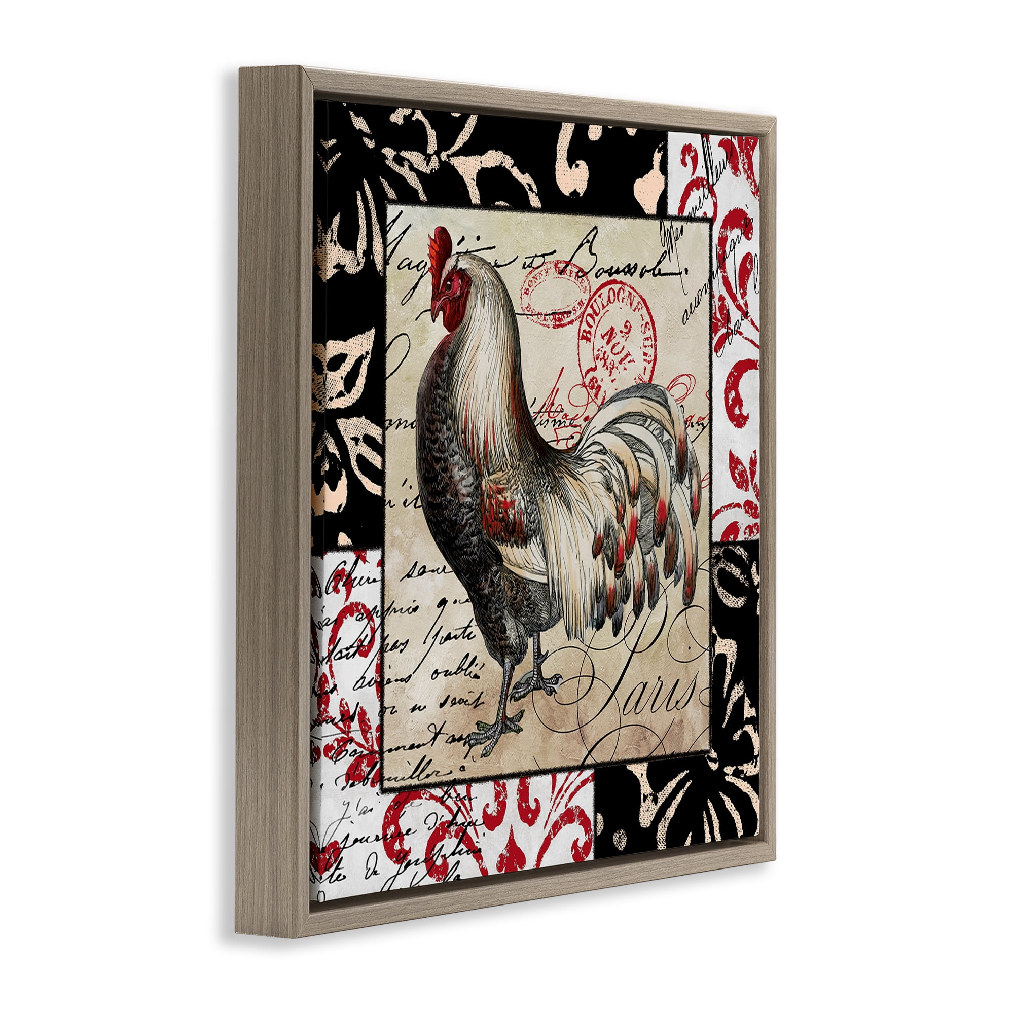Stupell Industries Hen with Vintage Cursive Animals Painting Brown Floater Framed Canvas Art Print Wall Art, 25 x 25