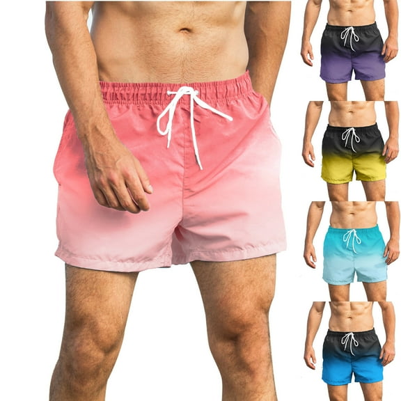 Jacenvly Endless Summer Men's Shorts Gradient Trendy Beach Pants for Men Comfortable Men's Summer Oversized Thin Beach Pants Casual Five-Point Sports Shorts Pants Watermelon Red
